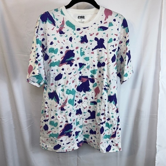 CSG Shirt Short Sleeve Pullover Crewneck Tee Multicolor Geometric Splatter Top - Picture 4 of 7